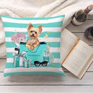 Bundle 1 Striped Pillow Cover with Dog and Lux Design, 1 Pillow-2pcs Decor
